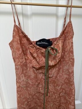 Réalisation Par Babydoll The Innez 100% Silk  Dress Dazed Mini Tie Front Boho XS